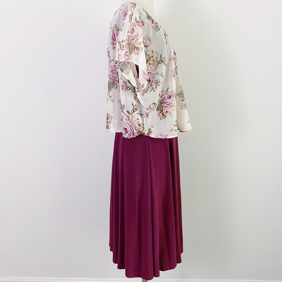 Nina Piu Boutique Floral Chiffon Overlay A-Line Dress Women’s L (12) Plum - Picture 4 of 10